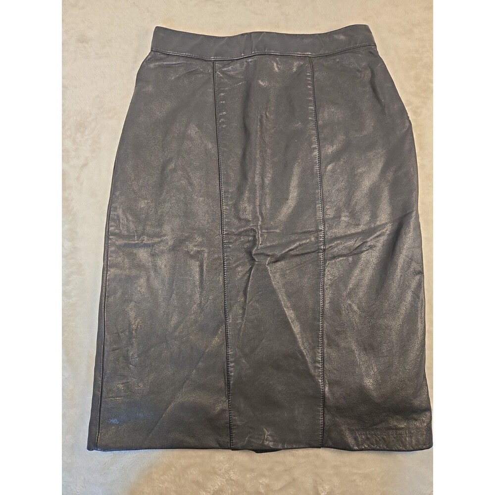 Vintage Robinsons Black Leather Skirt Size 6 High Waisted Cow Nappa Pencil Skirt